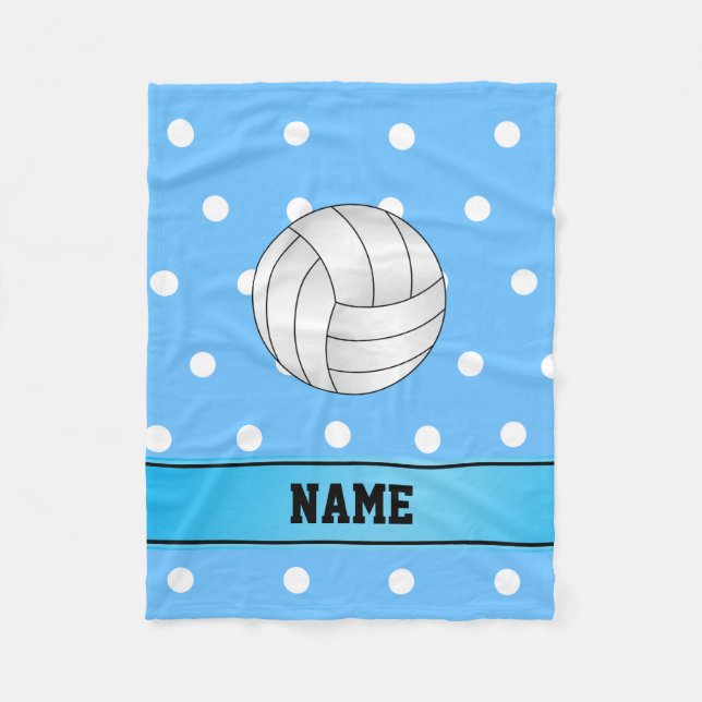 Personalized name volleyball blue white dots fleece blanket (Front)