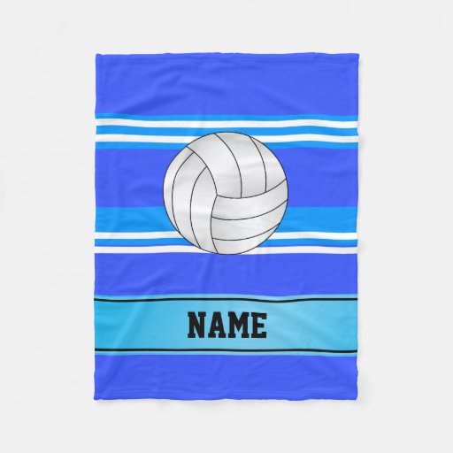 Personalized name volleyball blue white stripes fleece blanket | Zazzle