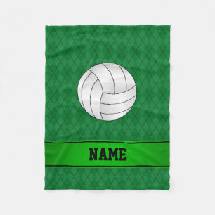 Personalized name volleyball green argyle fleece blanket
