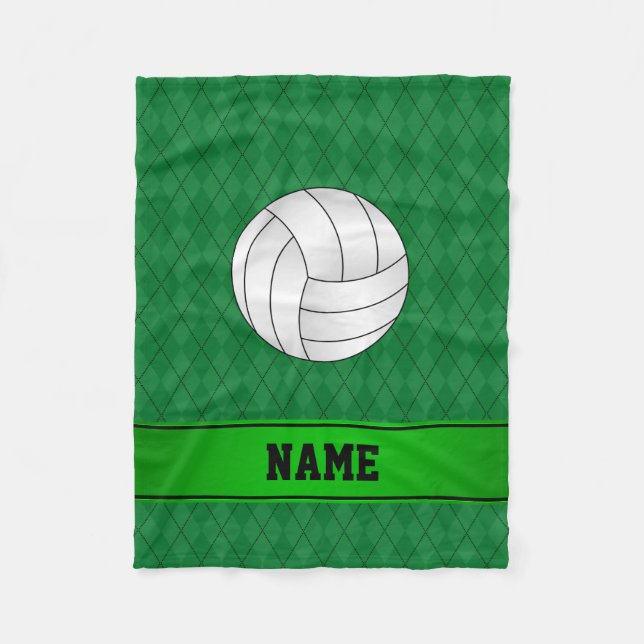 Personalized name volleyball green argyle fleece blanket (Front)