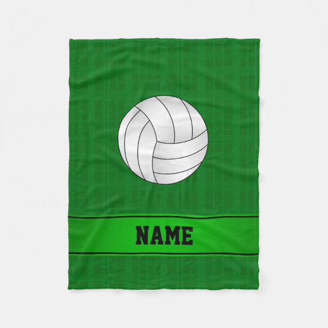 Personalized name volleyball green plaid fleece blanket (Front)