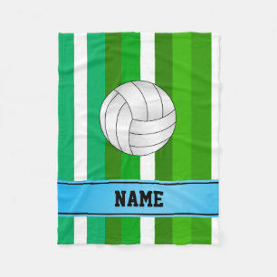 Personalized name volleyball green white stripes fleece blanket