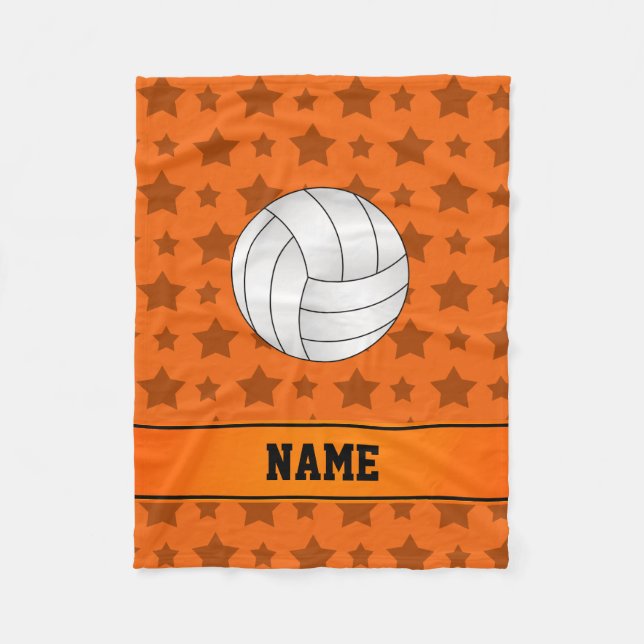 Personalized name volleyball orange stars fleece blanket (Front)