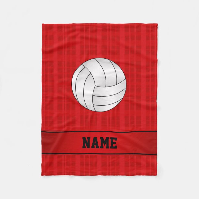 Personalized name volleyball red plaid fleece blanket (Front)