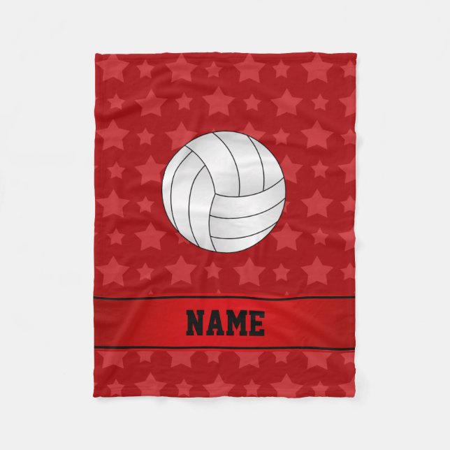 Personalized name volleyball red stars fleece blanket (Front)