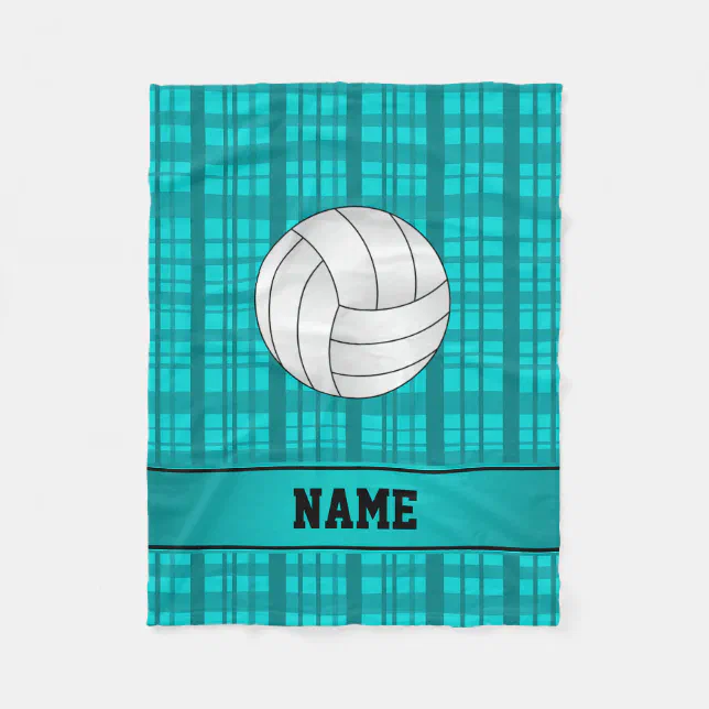 Personalized name volleyball turquoise plaid fleece blanket Zazzle