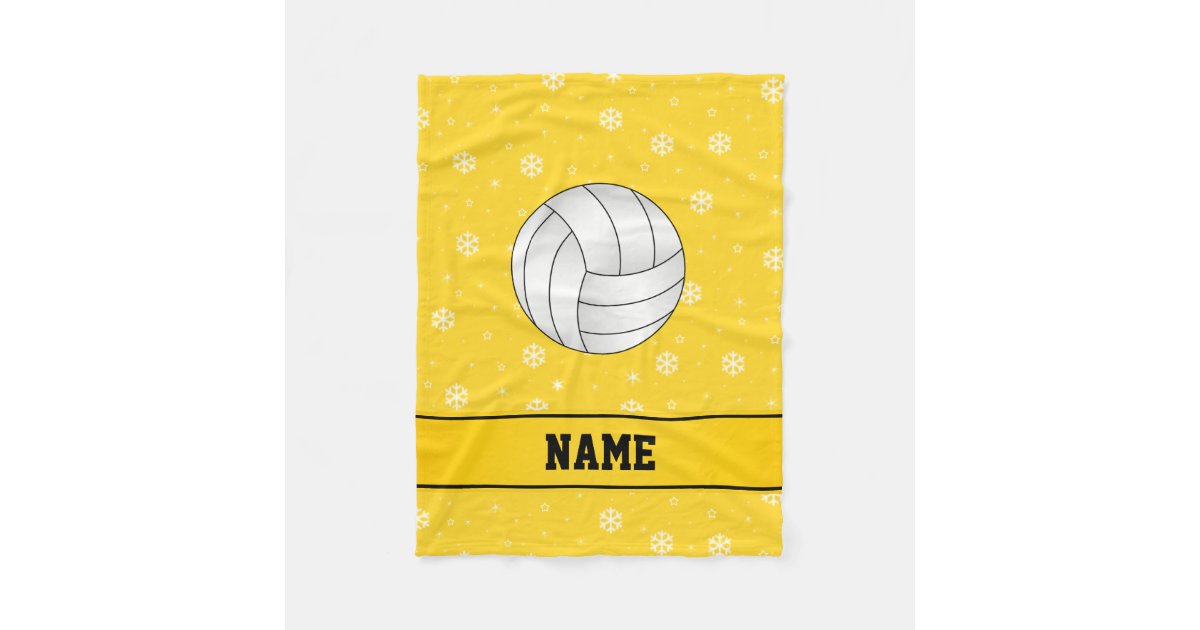 Personalized name volleyball yellow snowflakes fleece blanket | Zazzle