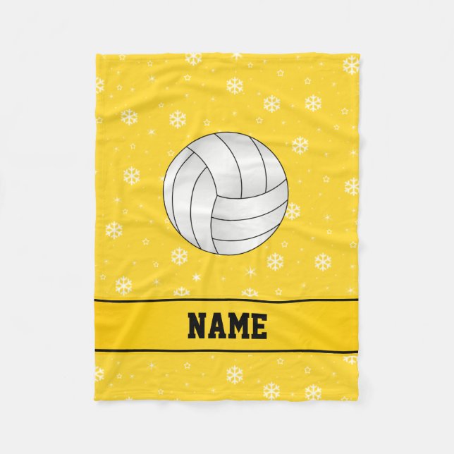 Personalized name volleyball yellow snowflakes fleece blanket (Front)