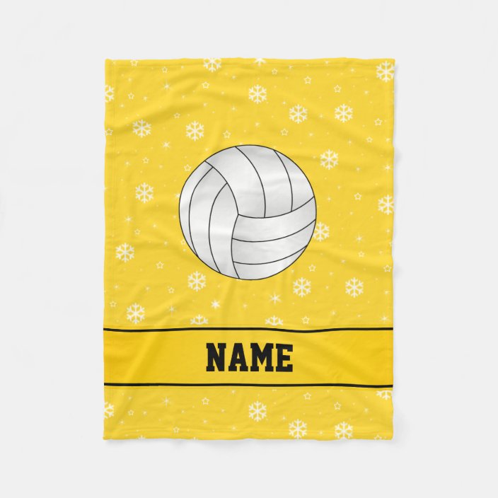 Personalized name volleyball yellow snowflakes fleece blanket | Zazzle.com