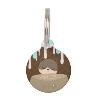 Personalized Name Waffle Cone Cat Pet ID Tag