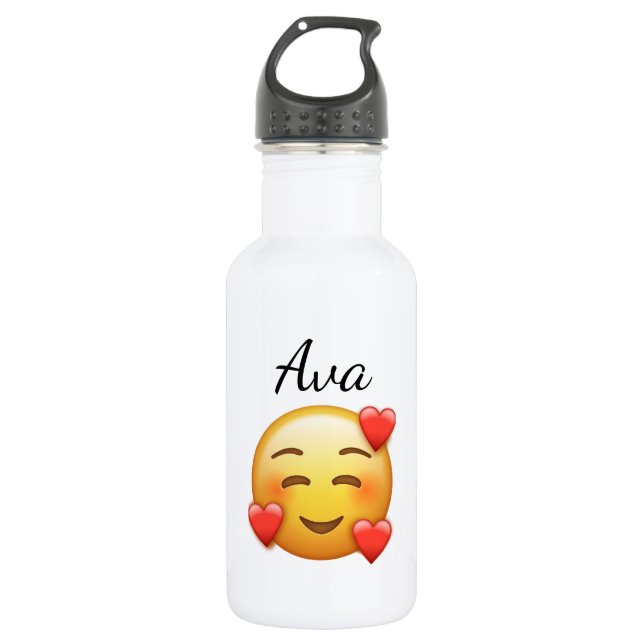 Personalized Name Water Bottle with Hearts Emoji (Front)