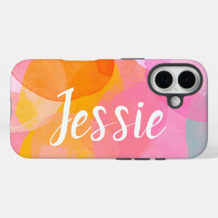 Personalized Name Watercolor Abstract Pink Script iPhone 16 Case