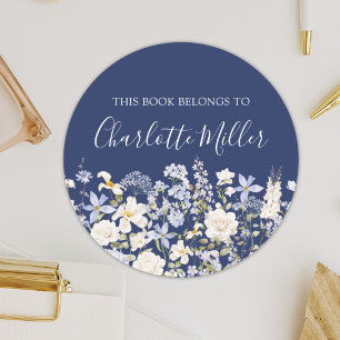 Personalized Name Watercolor Blue Flower Bookplate