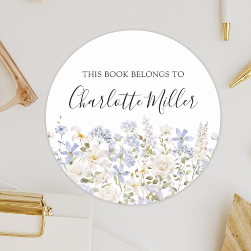 Personalized Name Watercolor Blue Flower Bookplate