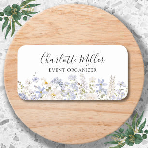 Personalized Name Watercolor Blue Flowers Elegant Tag