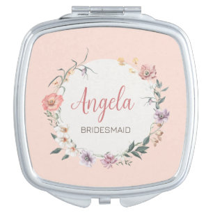 Personalized Name watercolor Boho Rustic Roses and Compact Mirror