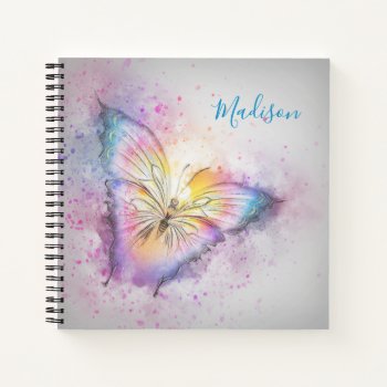 Personalized Name Watercolor Colorful Butterfly Notebook by MonogrammedShop at Zazzle