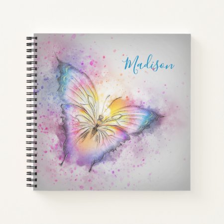 Personalized Name Watercolor Colorful Butterfly Notebook