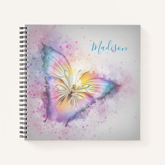 Personalized Name Watercolor Colorful Butterfly Notebook Zazzle Com