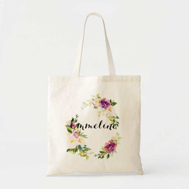 Personalized Name Watercolor Floral Bag (Front)