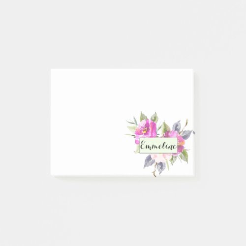 Personalized Name Watercolor Floral Bridesmaid Post_it Notes