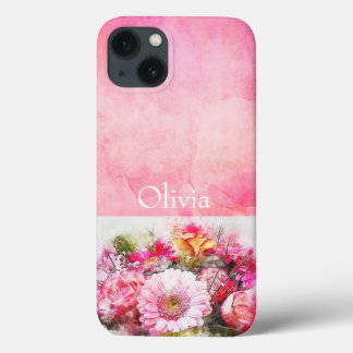 Personalized Name Watercolor Floral iPhone 13 Case
