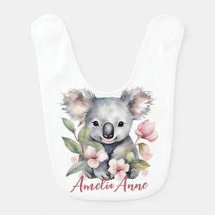 Personalized Name Watercolor Koala Bear Baby Bib