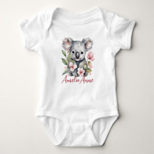 Personalized Name Watercolor Koala Bear Baby Bodysuit