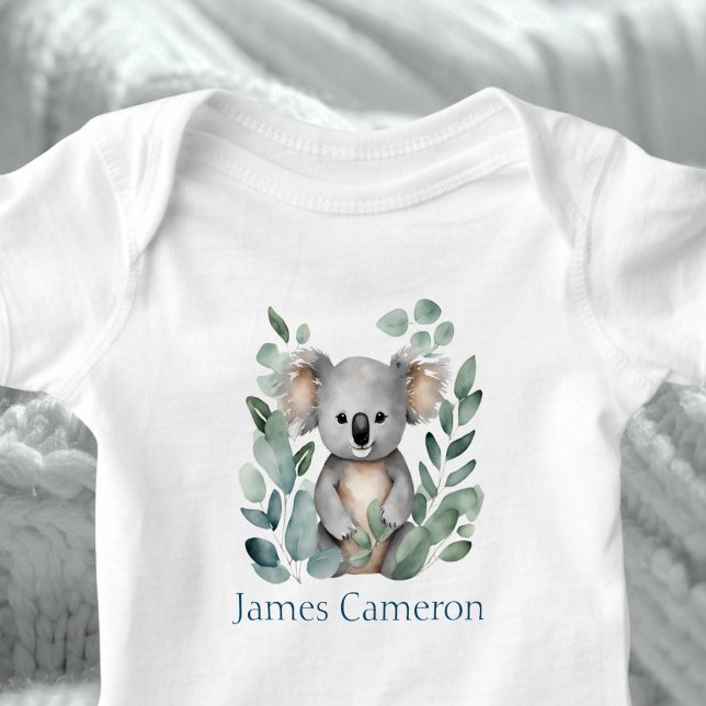 Personalized Name Watercolor Koala Bear Baby Bodysuit (Creator Uploaded)