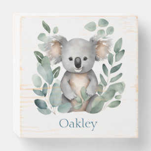 Personalized Name Watercolor Koala Bear Wooden Box Sign