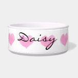 Personalized Name Watercolor Pink Hearts Bowl<br><div class="desc">Personalized pink watercolor hearts pet bowl.</div>