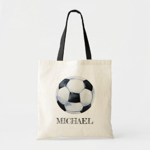 Personalized Name  Watercolor Soccer Ball Football Tote Bag
