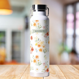 Personalized Name Watercolor Sunny Floral Pattern Water Bottle