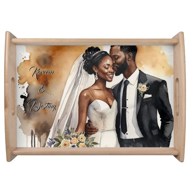 Personalized Name Watercolor Wedding Couple Serving Tray (Front)