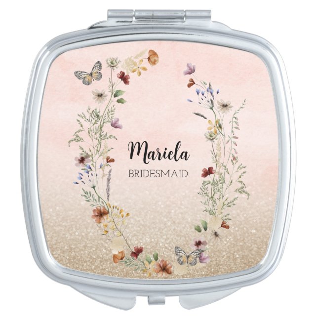 Personalized Name watercolor wildflower Compact Mi Mirror (Front)