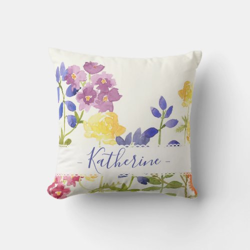 Personalized Name Watercolour Wild Flowers Cushion