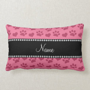 Personalized name watermelon pink hearts and paws lumbar pillow