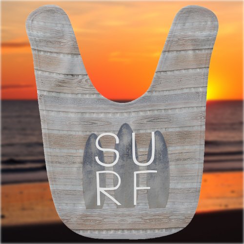 Personalized Name Weathered Beach Driftwood Surf Baby Bib