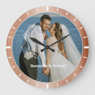 Personalized Name Wedding Photo Copper Look Frame Large Clock