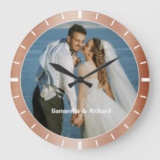 Personalized Name Wedding Photo Copper Look Frame Large Clock