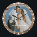 Personalized Name Wedding Photo Rustic Wood Frame  Large Clock<br><div class="desc">Personalized photo clock with a rustic frame that is perfect as a wedding anniversay gift, new home housewarming gift for the newly weds and a unique keepsake gift.</div>