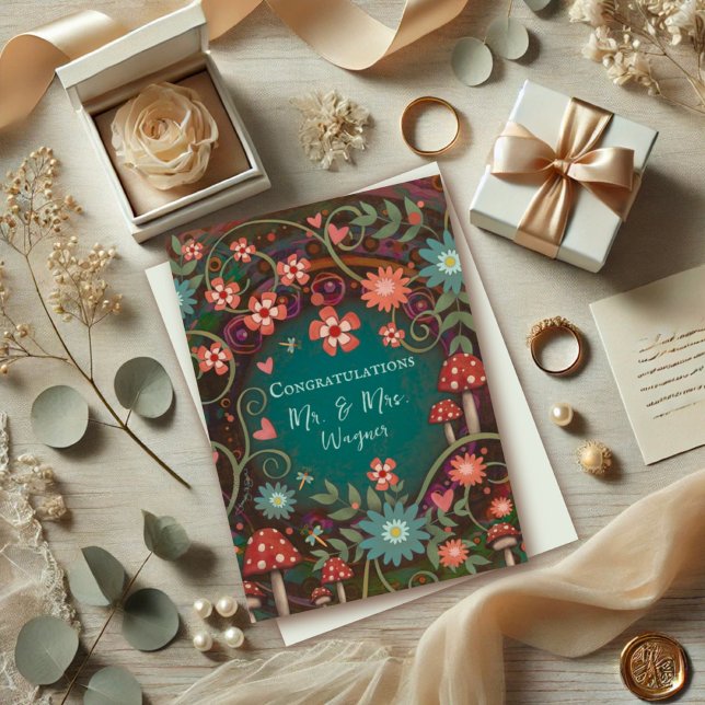 Personalized Name Wedding Pretty Mushroom Elegant Card (Creator Uploaded)