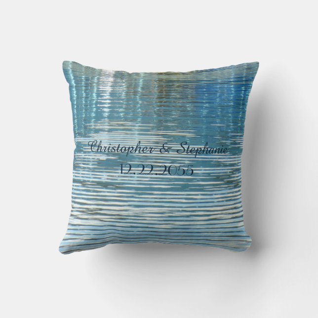 Personalized Name Wedding Reflection Lake Square Throw Pillow (Back)