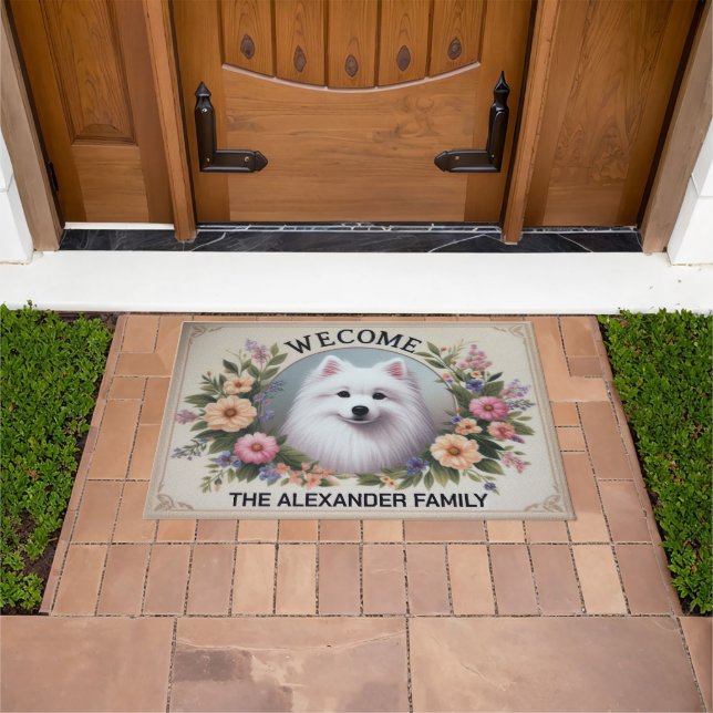 Personalized Name Welcome American Eskimo Dog Doormat (Outdoor)