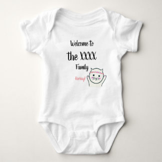 Personalized Name Welcome to the family hooray cat Baby Bodysuit