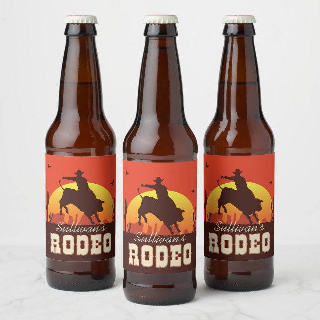 Personalized NAME Western Cowboy Bull Rider Rodeo Beer Bottle Label (Bottles)