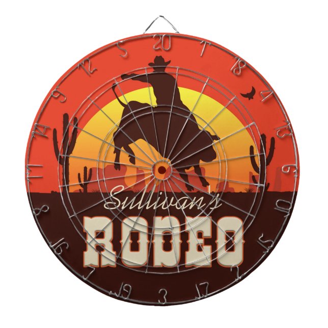 Personalized NAME Western Cowboy Bull Rider Rodeo Dart Board (Front)