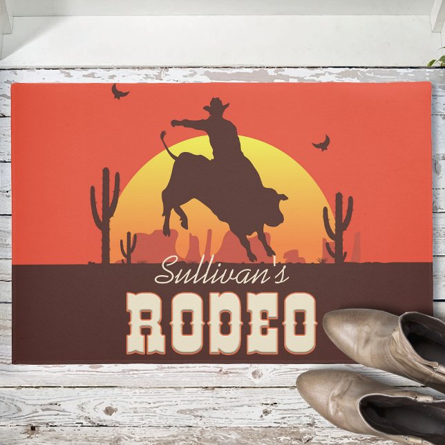 Personalized NAME Western Cowboy Bull Rider Rodeo Doormat (Creator Uploaded)