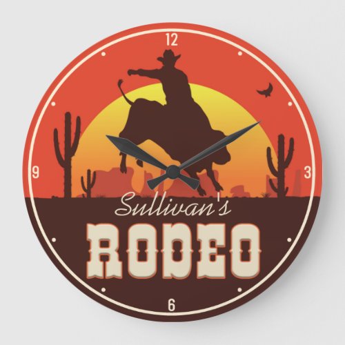 Personalized NAME Western Cowboy Bull Rider Rodeo Large Clock