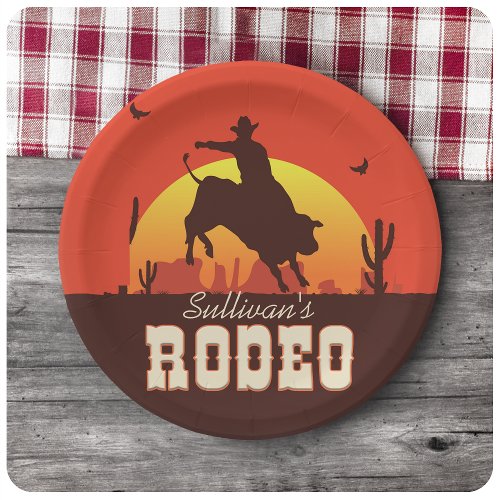 Personalized NAME Western Cowboy Bull Rider Rodeo Paper Plates